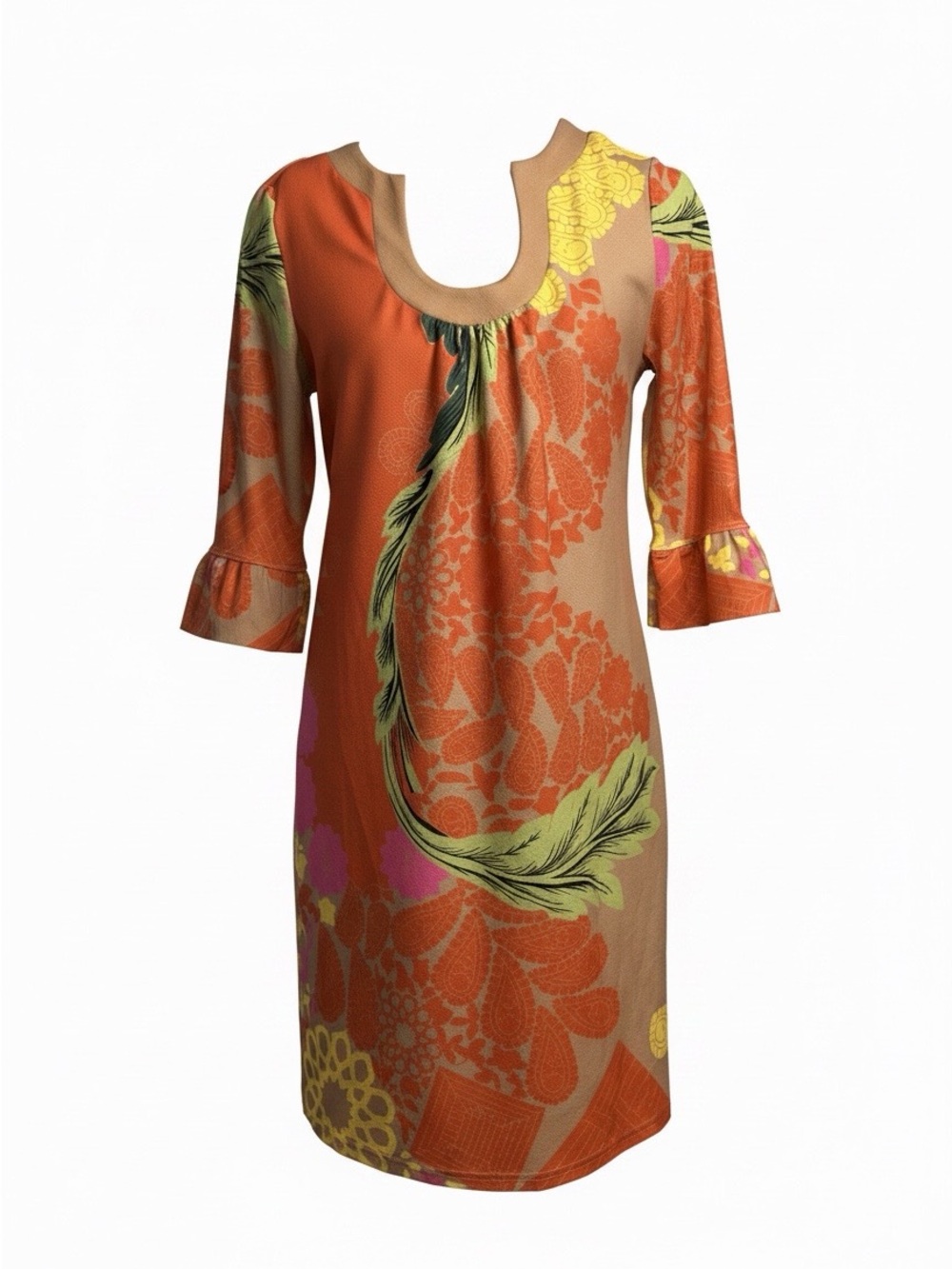 Floral Scoop-Neck Midi Dress in Orange